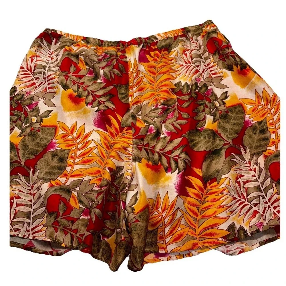Melrose Studio Silk Skirt Women's Size‎ Med Red Tropical  Floral Skort Vintage